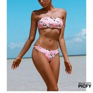 Khongboon Swimwear Pink Floral Bandeau Bikini Set Size L - NWOT Stockholm Design
